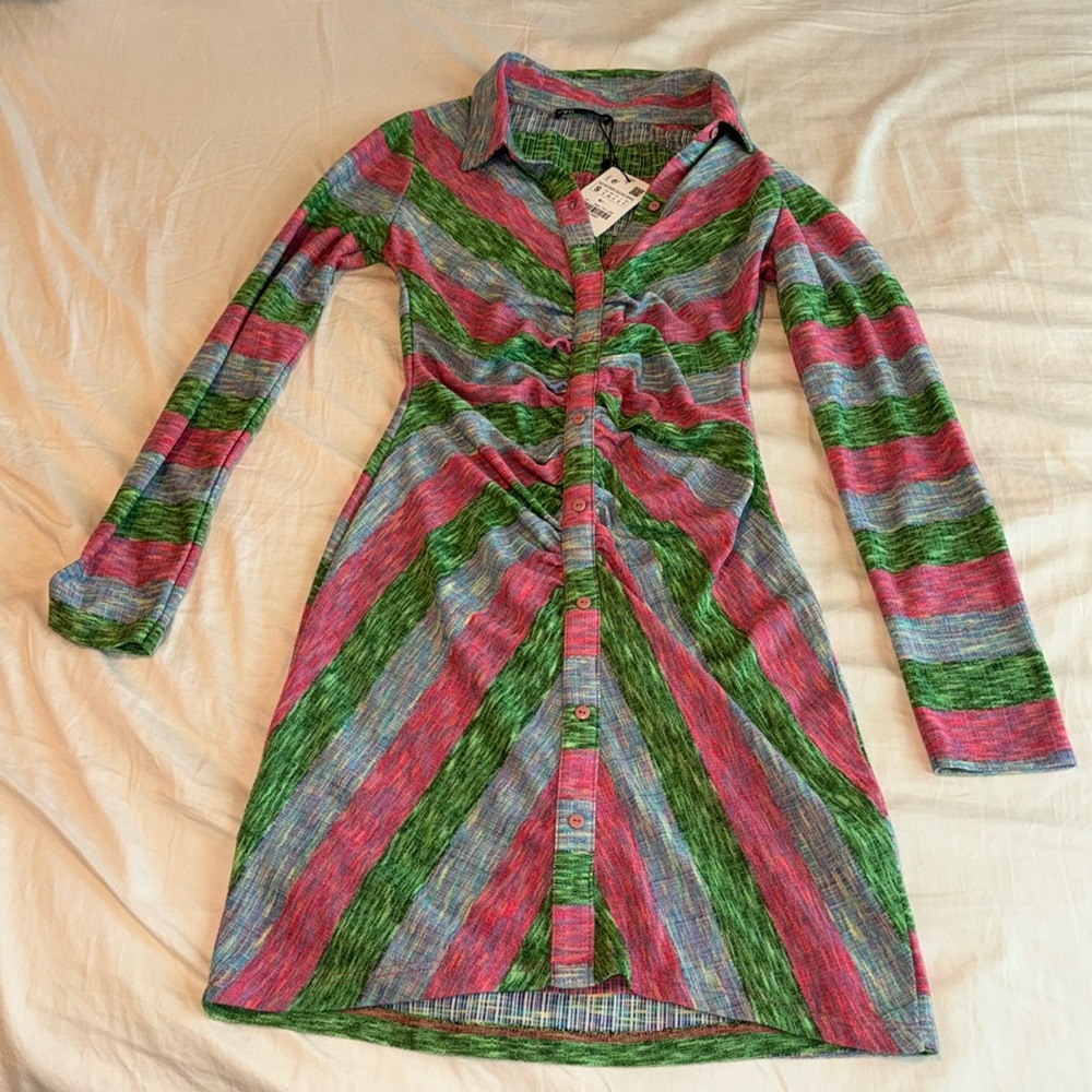 NWT Zara Striped Collared Mini Dress